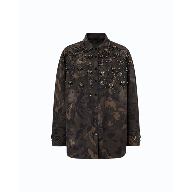 Surchemise oversize à motif camouflage floral brodé