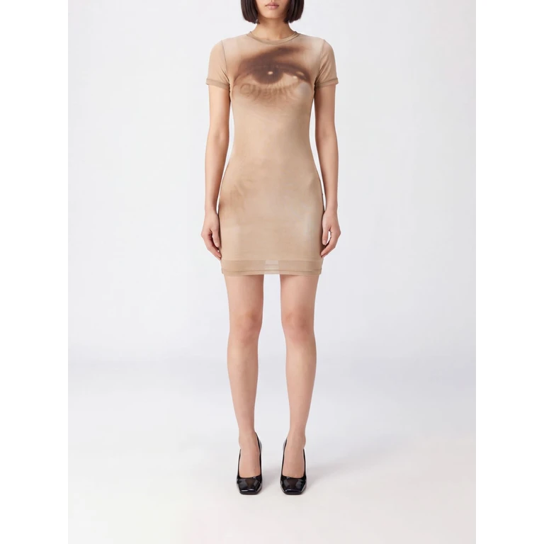 Vestido corto de punto con estampado de cara