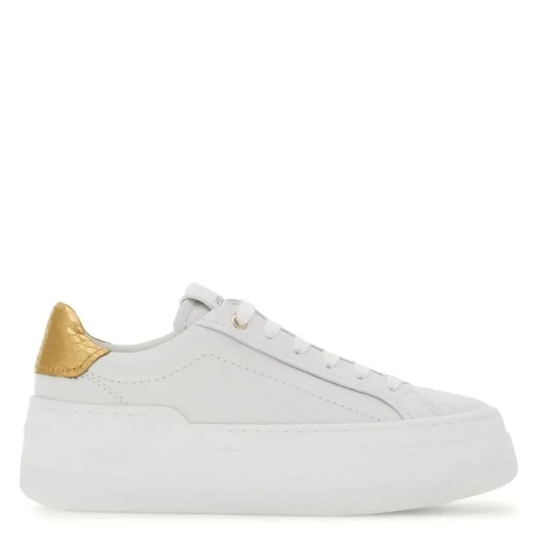 Embossed Leather Wedge Sneakers