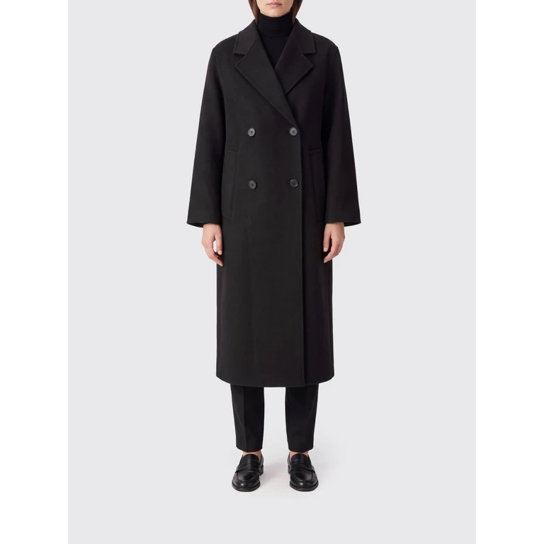 Double-Breasted Long Coat in Pure Wool with Lapel Collar (30600092BR291)