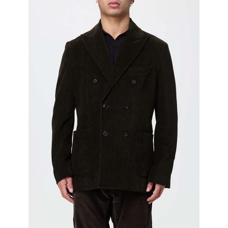 Double-Breasted Cotton Velvet Blazer with Patch Pockets (CN54021287)