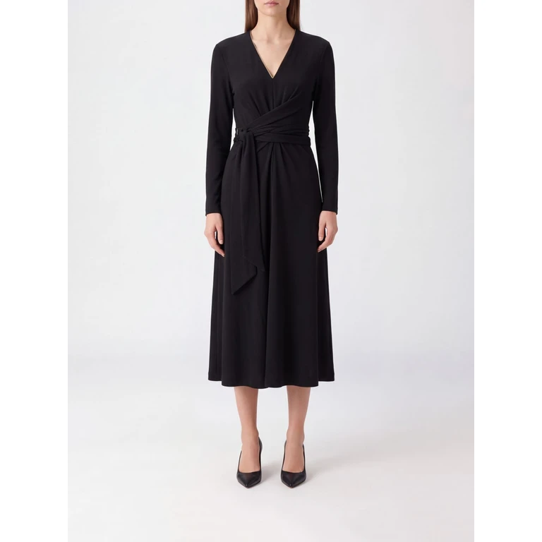 V-Neck Virgin Wool Midi Dress with Belt (M0R25A5552C036)