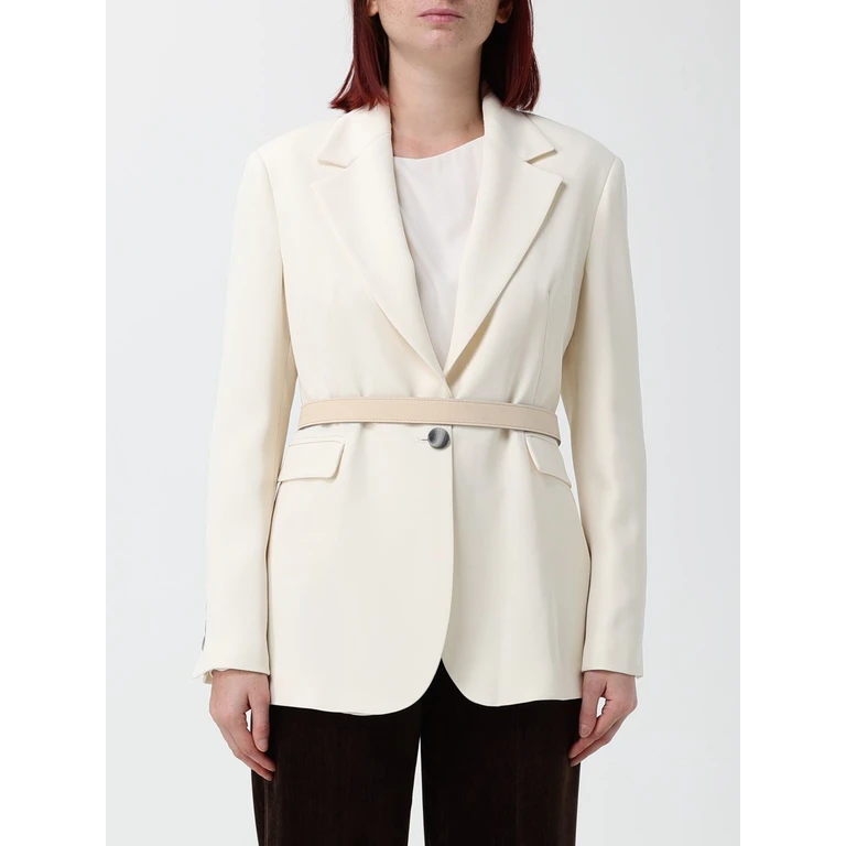 Single-Breasted Viscose Blend Blazer with Waist Belt and Lapels (HJ13024734MOUSSE)