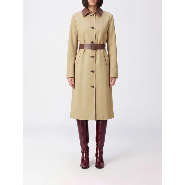 Long Single-Breasted Cotton Coat with Leather Collar and Belt (JDMK0028T021BD90)