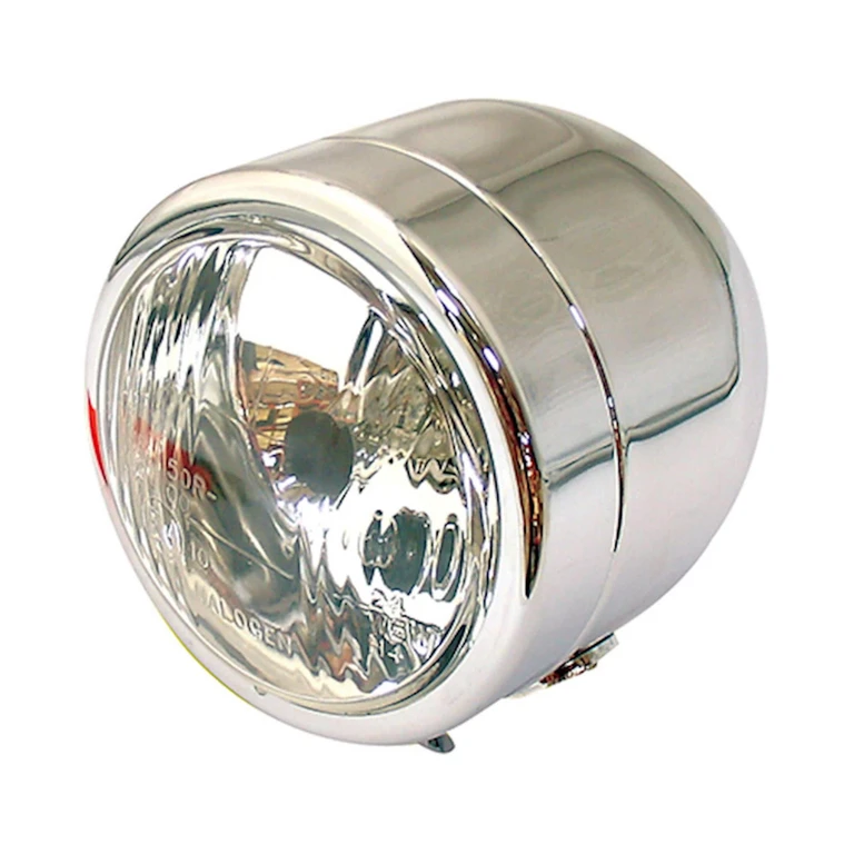 Universal Single Round Dominator Bottom Mount E-Marked Halogen Headlight - Chrome