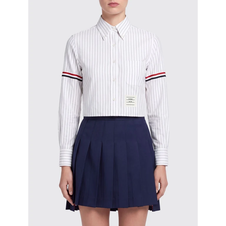 Camicia corta in oxford Thom Browne con dettaglio 4-bar