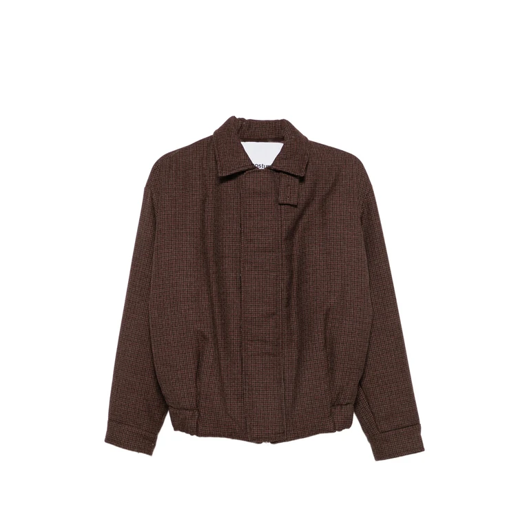 Houndstooth-pattern Zip-up Jacket