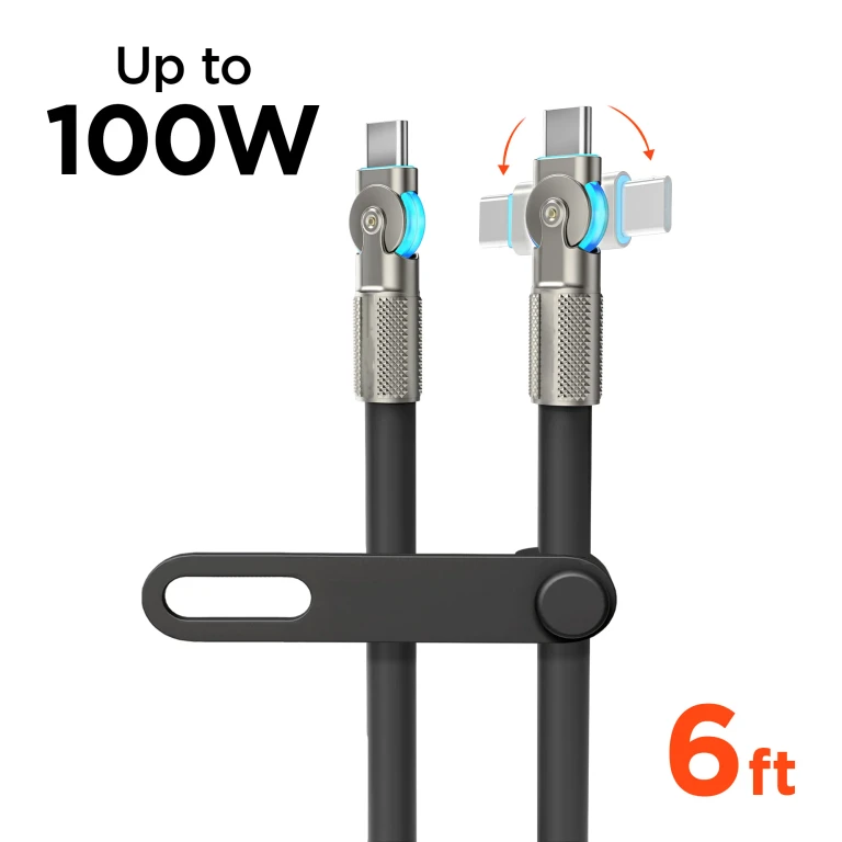 100W USB-C to USB-C Rugged Fast Charge Cable - 6ft Heavy-Duty Swivel Charging Cable
