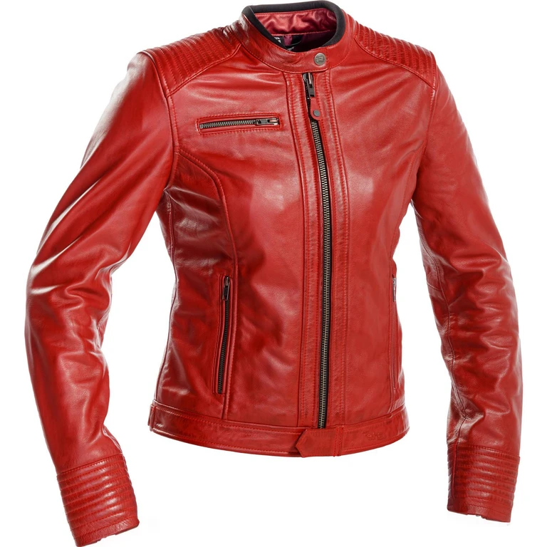 Scarlett Ladies Leather Motorcycle Jacket 14 Red