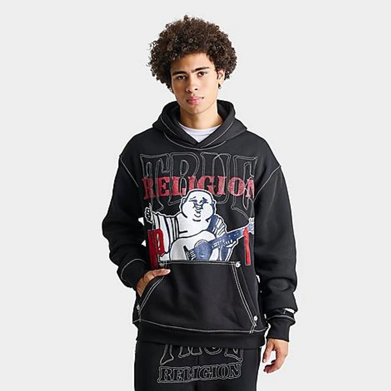 True Religion Men's No. 1 Buddha Logo Big T Pullover Hoodie in Black Size: Small