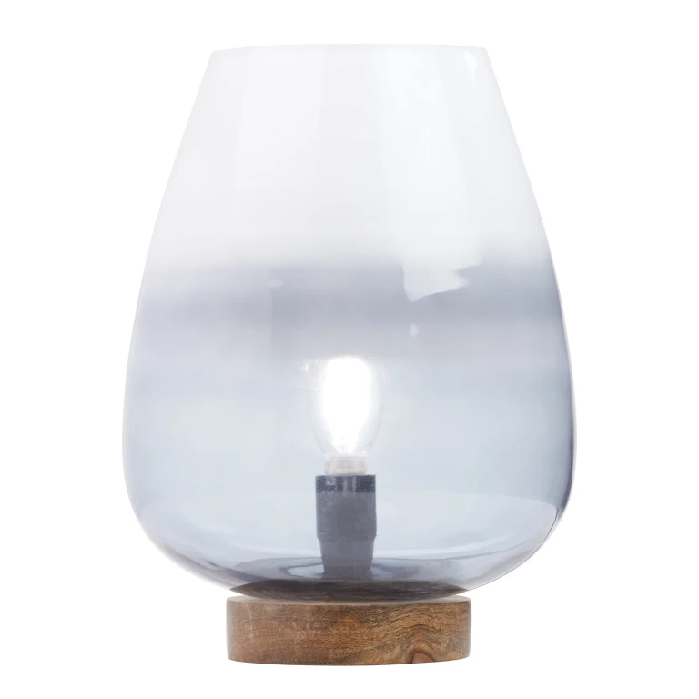 10.5" H Briggs Blue/White Ombre Globe-Like Shade Accent Lamp with a Mango Wood Block Base