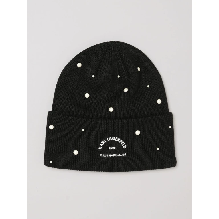 Wool and Cashmere Blend Beanie with Contrast Logo and Pearls (B3W33040999)