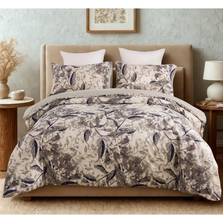 Tache Microfiber Abstract Wispy Leaf Taupe Grey Duvet Cover (JHW-843)