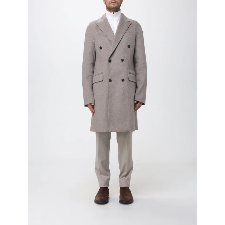 Knee-Length Double-Breasted Coat in Wool and Cashmere (10606306602111)