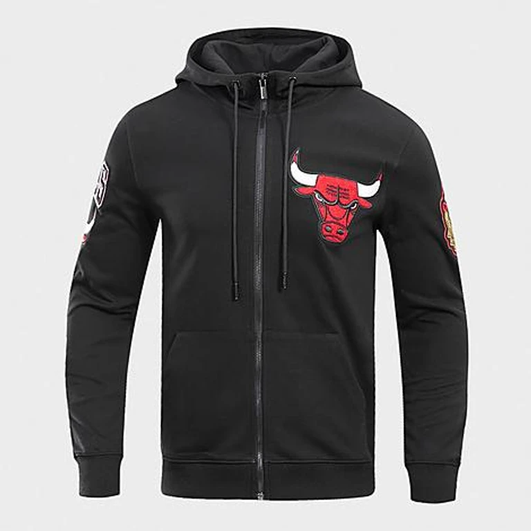 Men's Chicago Bulls NBA Classic Chenille Full-Zip Hoodie in Black Size: Small