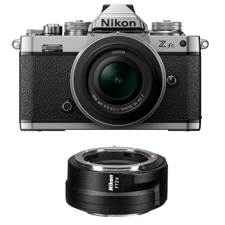 Z fc Mirrorless Camera with Z DX 16-50mm f/3.5-6.3 VR Lens Silver with FTZ II mount adapter