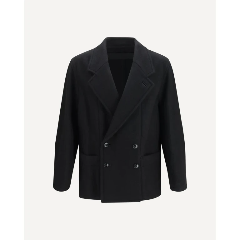 Short double-breasted wool and alpaca Coat Male 50
