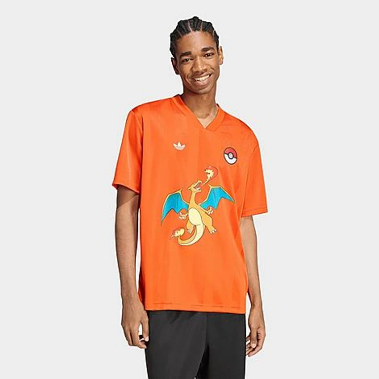 adidas Men's Originals x Pokémon Charizard Loose Jersey in Collegiate Orange Size: Small