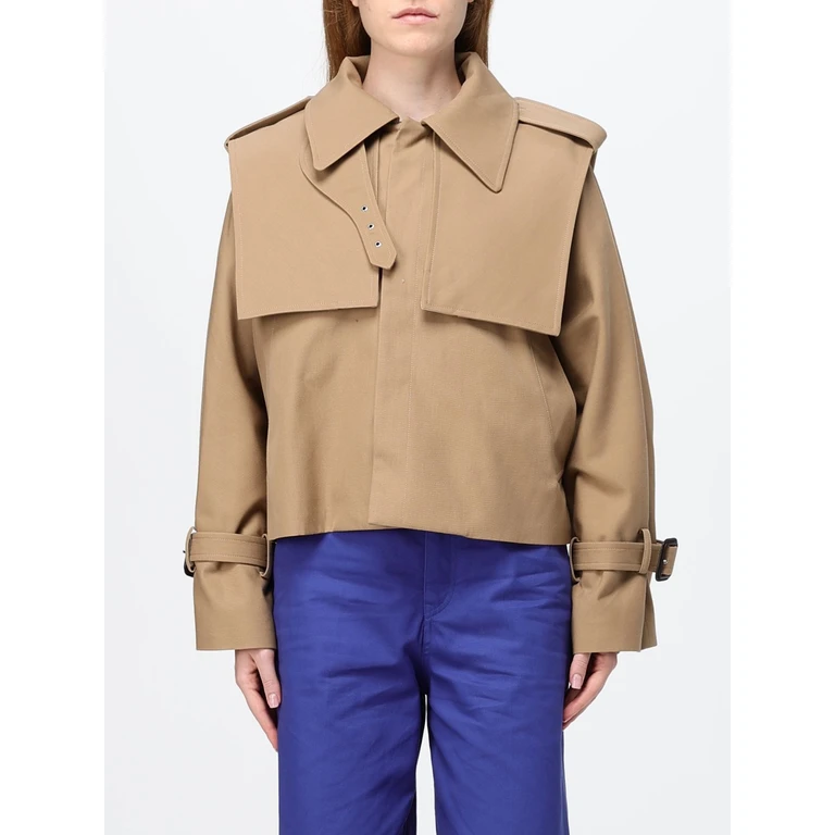Cropped Wool and Cotton Blend Trench Coat with Epaulettes (RV1A0984C02BG)