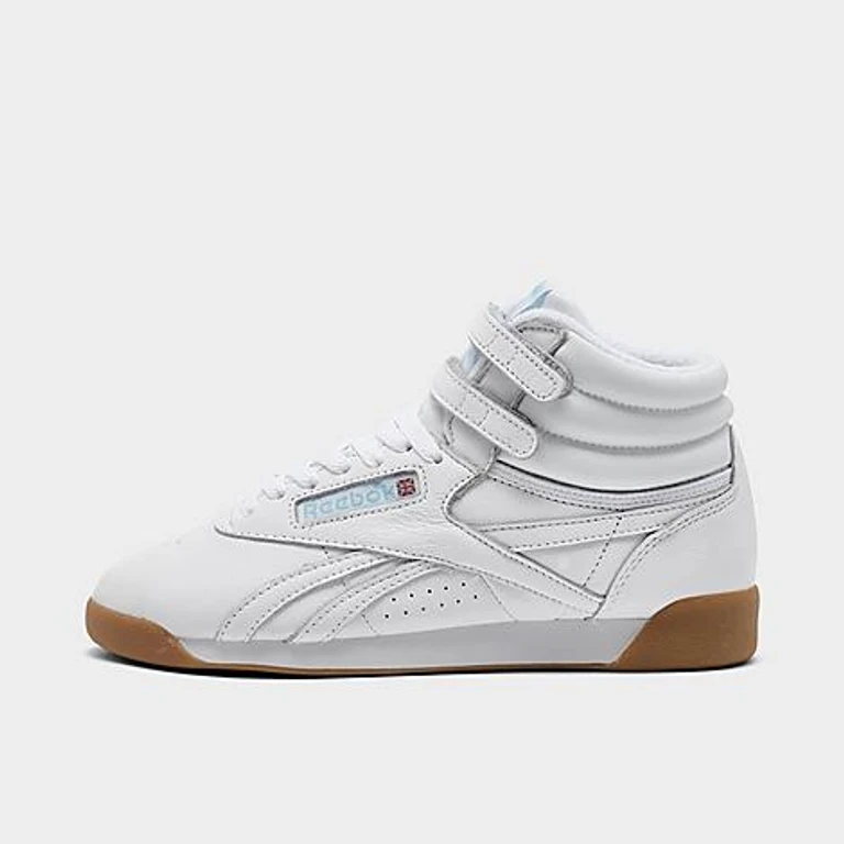 Reebok Women's Freestyle Hi Leopard Print Casual Shoes in White/Blue/Gum Size: 9.5