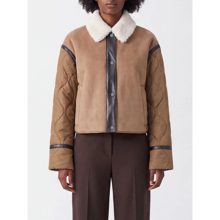 Cropped Suede Leather Jacket with Fur Collar (262548601600001)