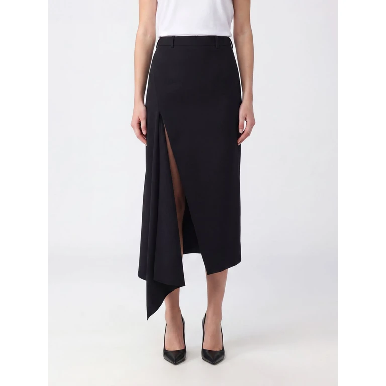 High-Waisted Asymmetric Wool Midi Skirt with Front Slit (BW4140167D001)
