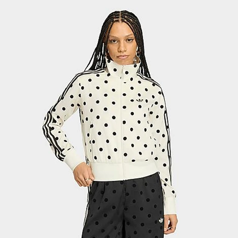 adidas Women's Originals Firebird Polka Dot Satin Track Jacket in Off White Size: XS