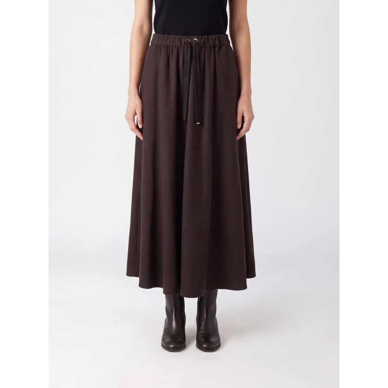 HERNO Flared Wool Blend Knit Midi Skirt with High Waist and Drawstring (GN00028DR129348810)