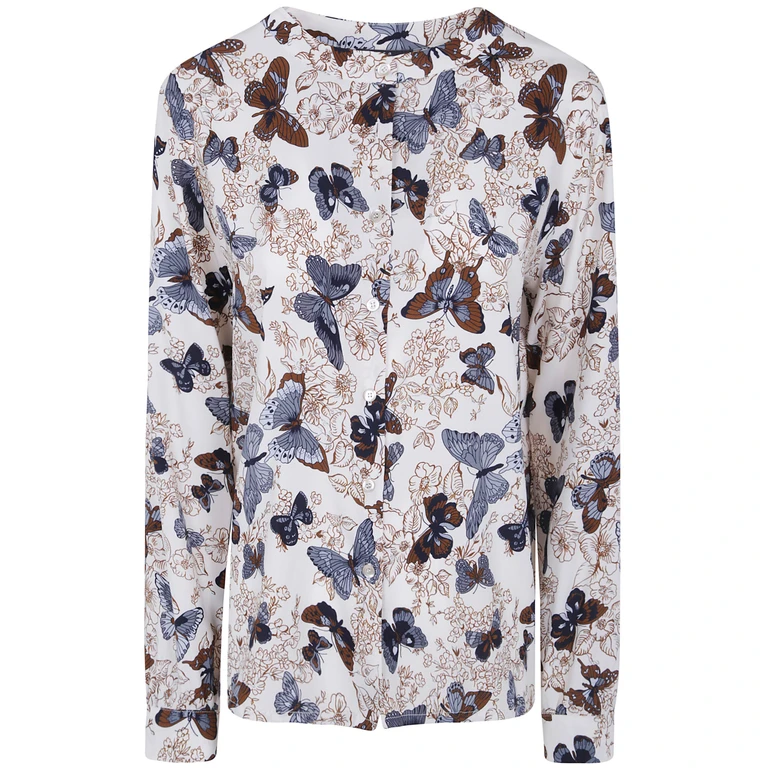 Shirt Butterfly Print Mandarin Collar