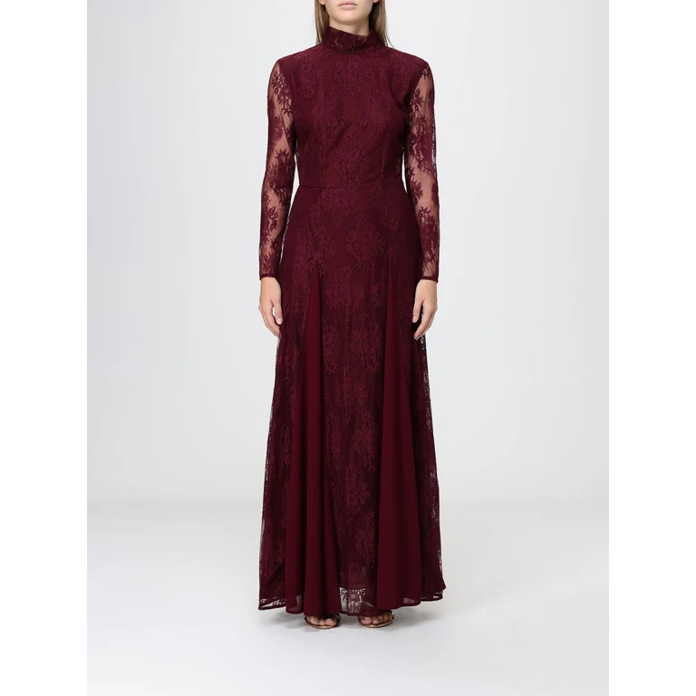 High-Neck Long Sleeve Lace Long Evening Gown (HV39104806BORGOGNA)