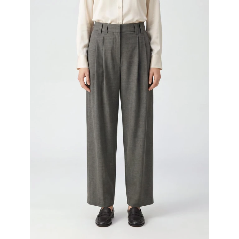 High-Waisted Tailored Trousers in Grey Wool Blend (MPW07P9272C010)