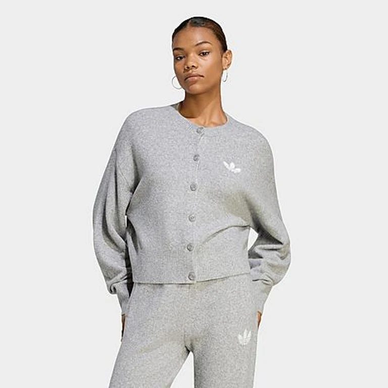 adidas Women's Originals Essentials Knit Cardigan in Medium Grey Heather Size: XXS