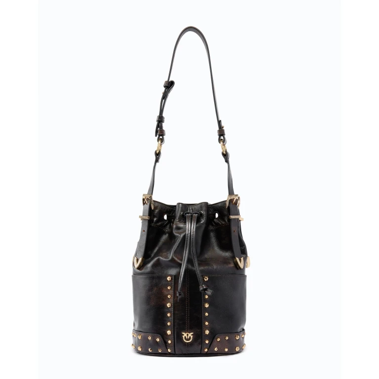 Sac à bandoulière Bucket Mini en cuir cloud clouté