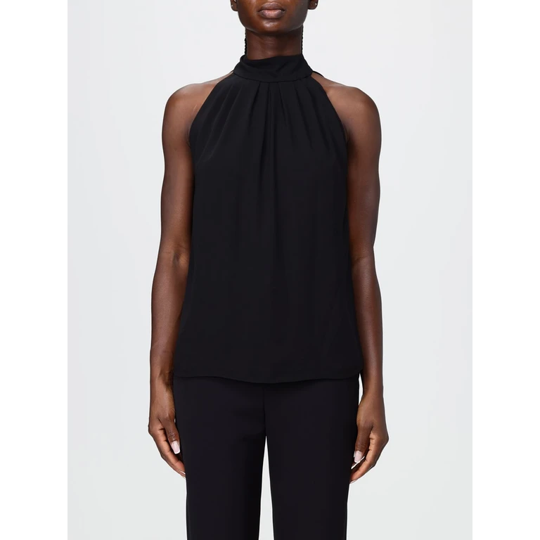 Sleeveless Satin Blouse with High Neck and Draped Design (HM32524746NERO)