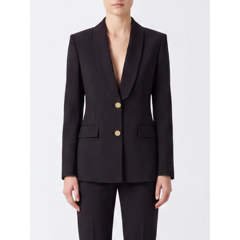 Slim Fit Single-Breasted Wool Blend Blazer with Shawl Collar (050766350555)
