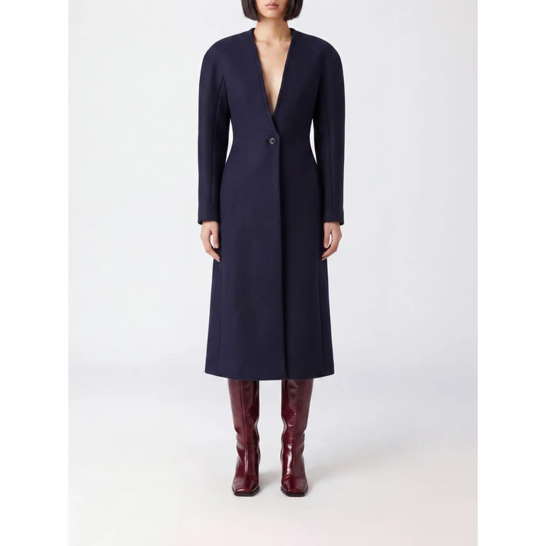 Single-Breasted Long Wool Coat with V-Neck (S29AA0325M36132511)