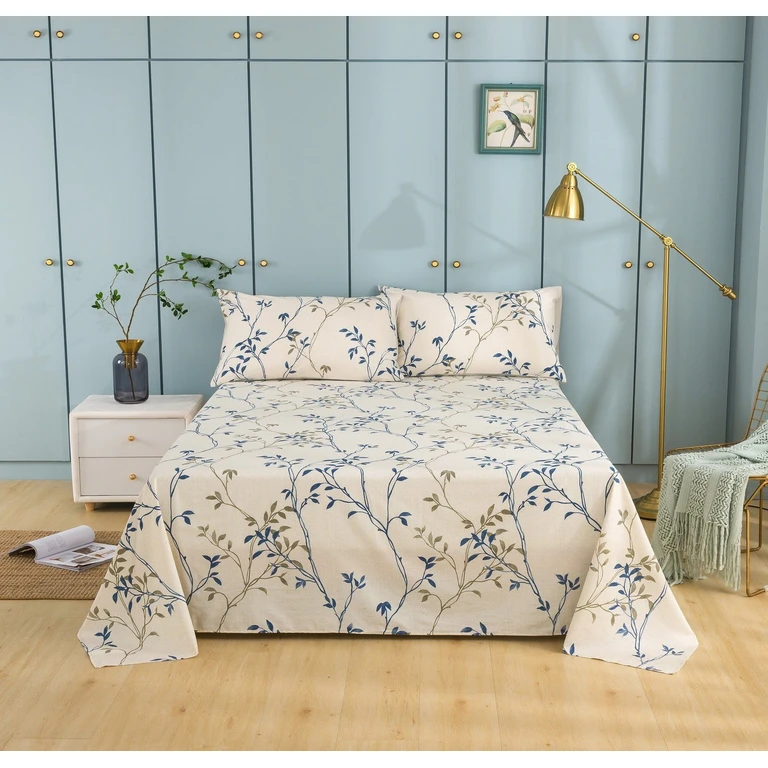 Tache Poplin Cotton Elegant Leaf Vine Cream Beige Fitted Sheet / Flat Sheet (JHW-842)
