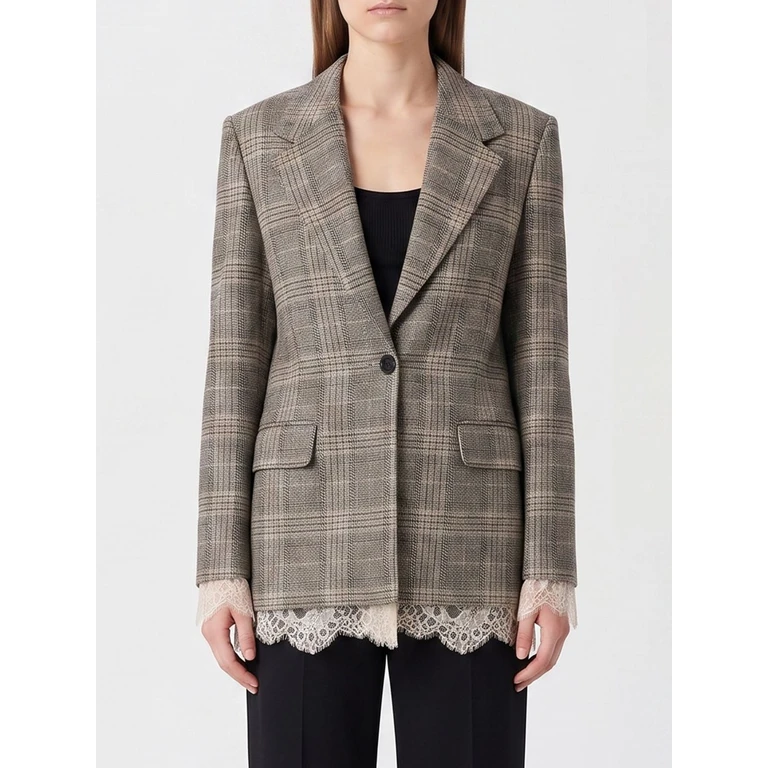 Blazer aus Viskose-Mix mit Tartan-Muster und Spitzeneinsätzen