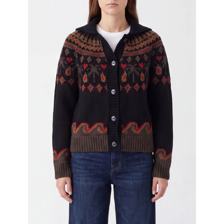 Jacquard Virgin Wool V-Neck Cardigan with Buttons (LWHQ01DE26KNI0011060)