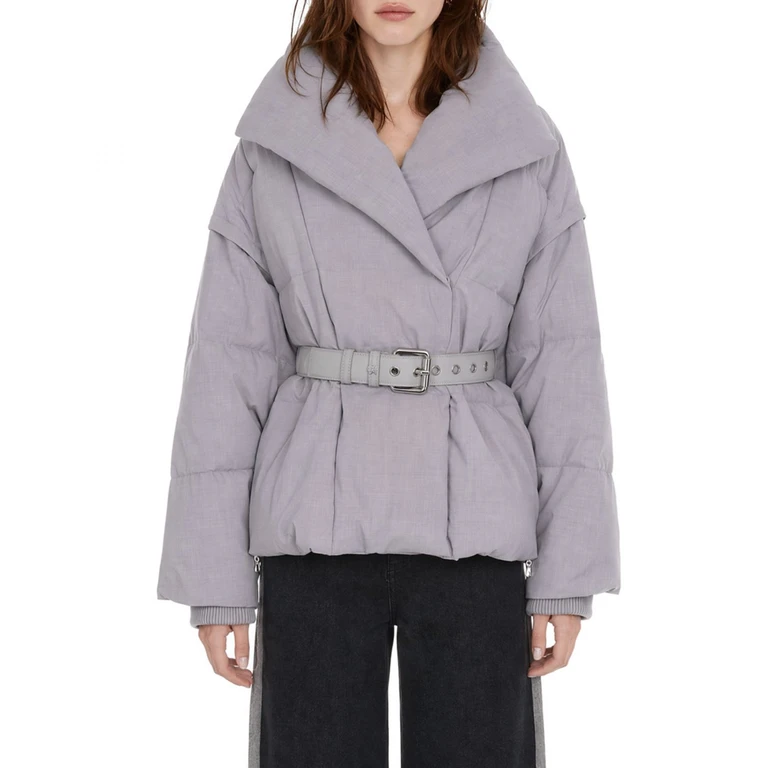 Relaxed Fit Short Puffer Jacket with Shawl Collar and Removable Sleeves (8O0195C0237FG86)