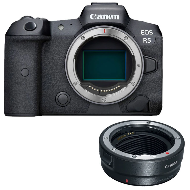 EOS R5 Mirrorless Camera Body with EF-EOS R mount adapter