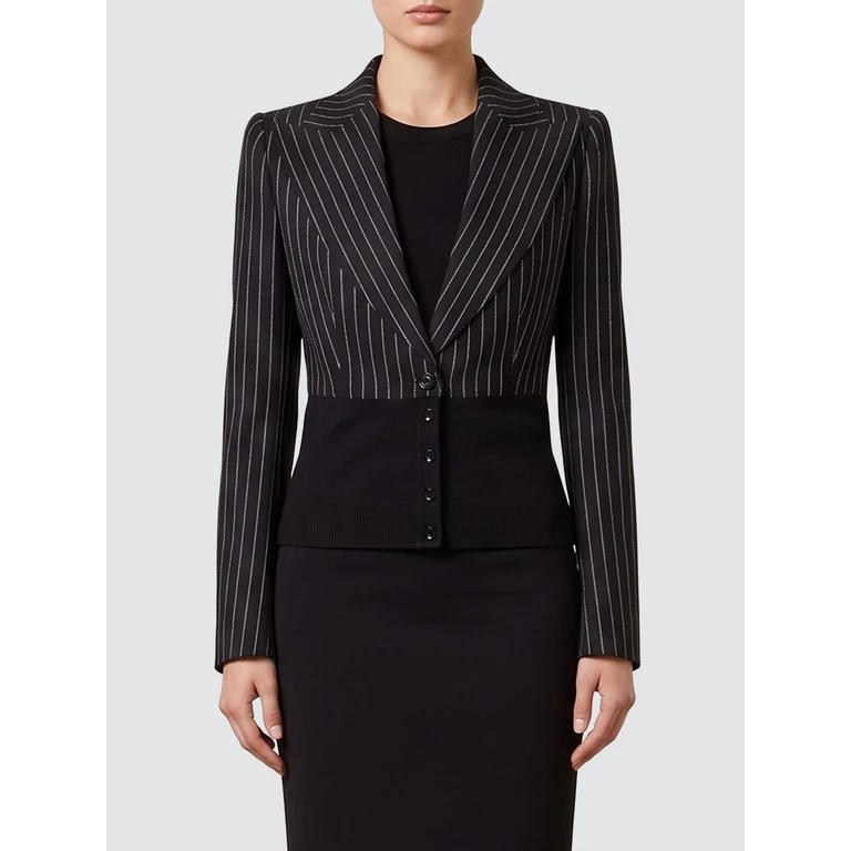 Slim Fit Pinstriped Wool Single-Breasted Blazer with Peak Lapels (F2JBJTFBZAFS8052)