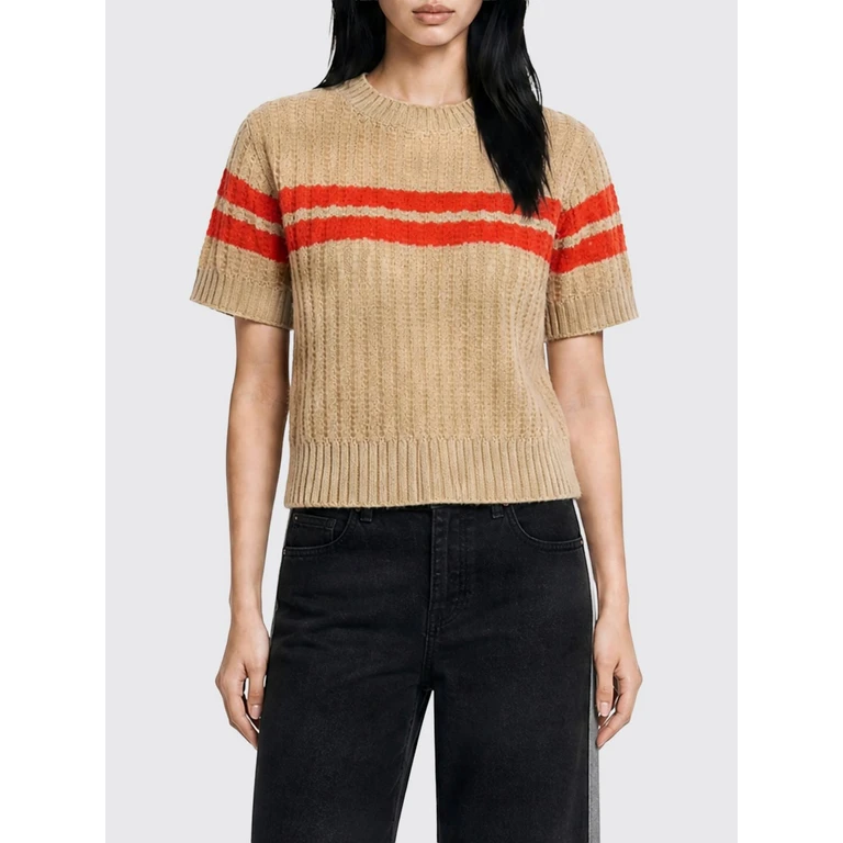 Striped Short-Sleeved Wool Blend Jumper with Crew Neck (8K0252KK011J523)