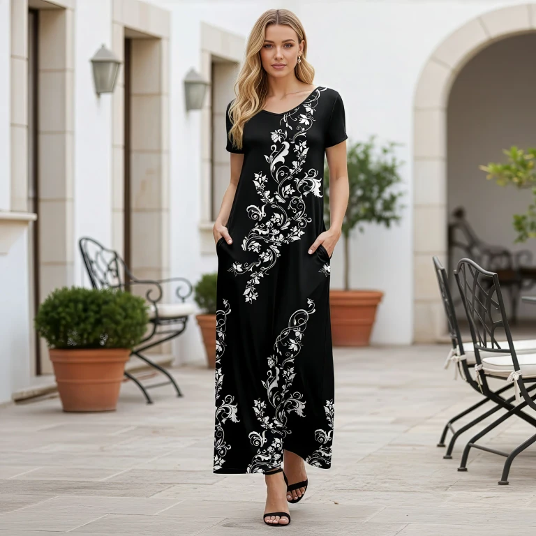 Short Sleeve Maxi Dress with Pockets by Bon Apple Tea