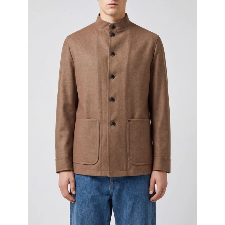 Single-Breasted Short Coat in Wool and Cashmere with Mandarin Collar (GKLEIN010021F1086)