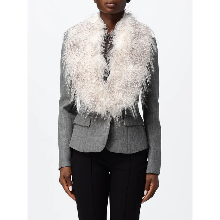 ELISABETTA FRANCHI Slim Fit Virgin Wool Blazer with Fur Collar (GI28967E2431)