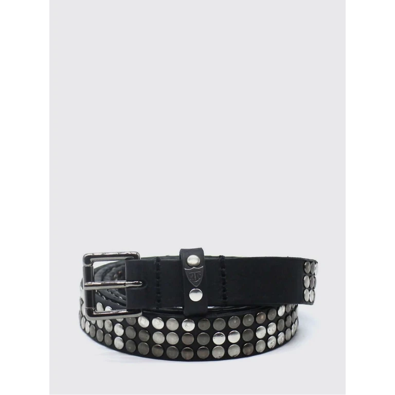 Leather Belt with Two-Tone Embroidery and Classic Buckle (26SHTCI037BLACK)