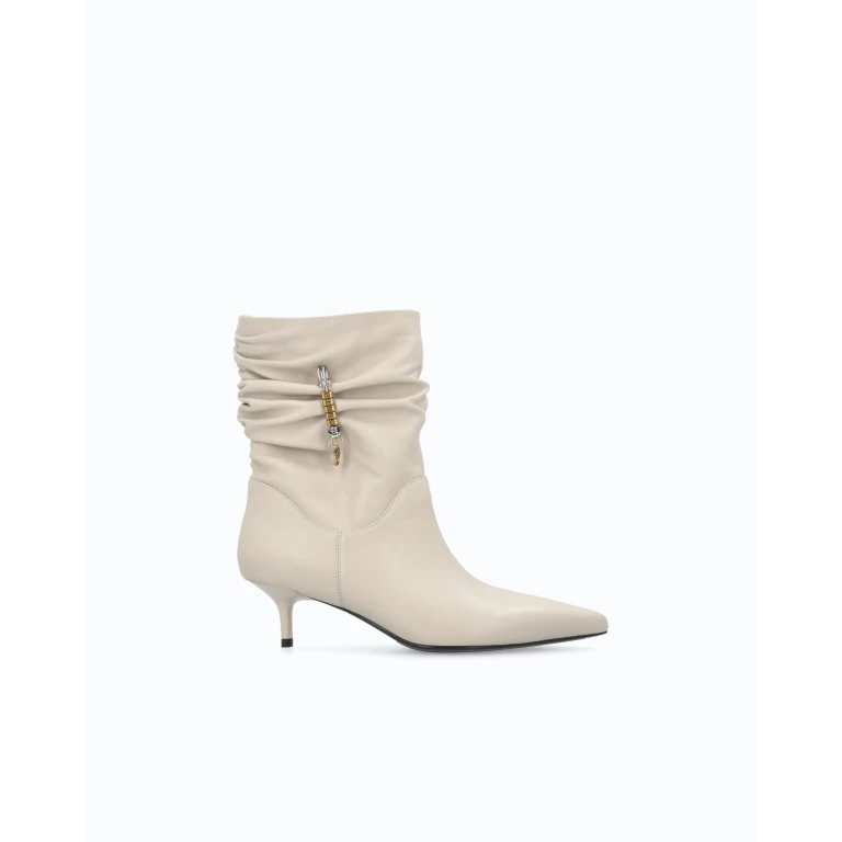Bottines en cuir nappa à tige froncée et logo - 35