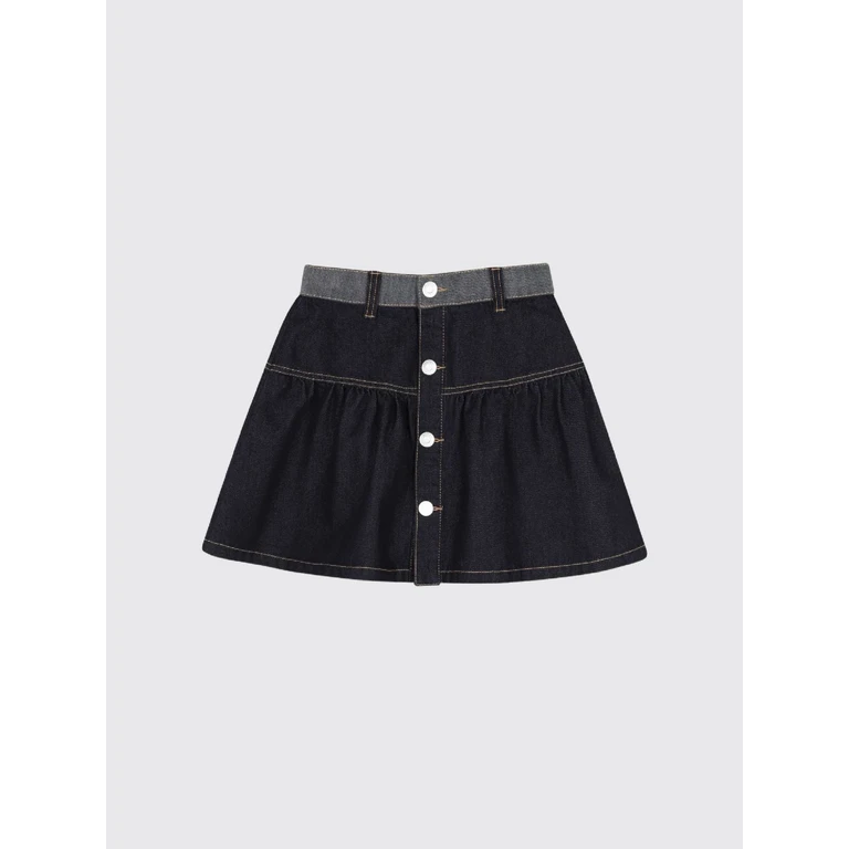 Girls' High-Waisted Organic Denim Flared Miniskirt (K61965Z35)
