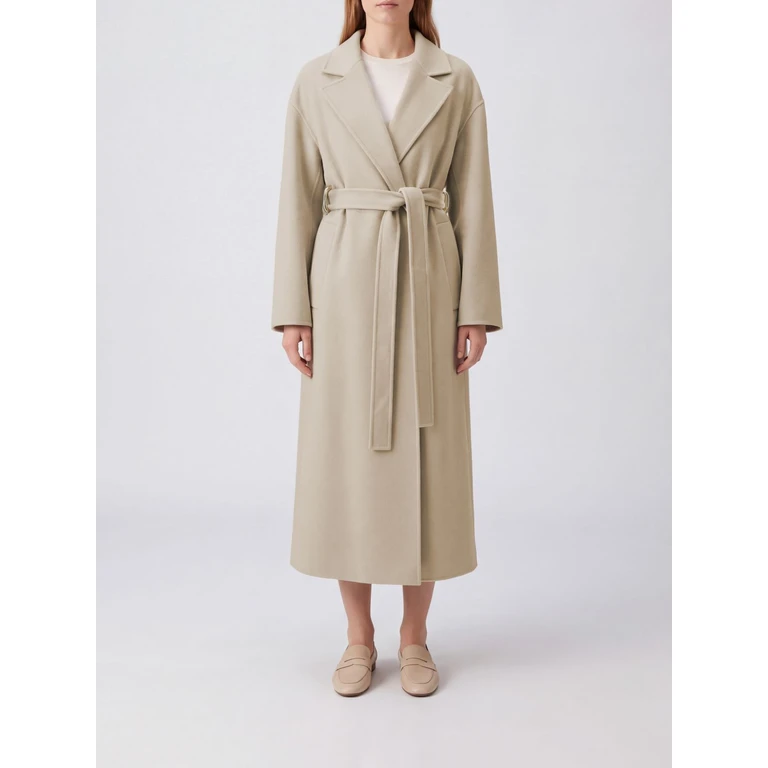Hooded Long Robe Coat in Pure Virgin Wool with Tie Belt (2622016012600037)